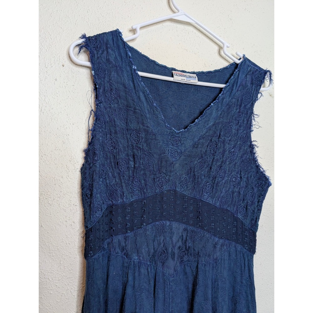 Encounter Blue Textured‎ Lace Trimmed Midi Dress One Size Boho Renaissance Fairy - Picture 3 of 7